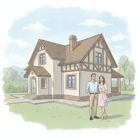 Качественная отмостка вокруг частного дома для защиты фундамента от влаги и трещин, выполненная из тротуарной плитки с соблюдением технологического уклона.