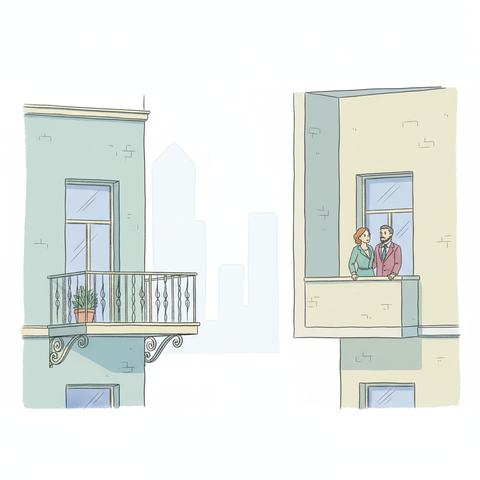 Схематичное или визуальное сравнение балкона и лоджии в многоквартирном доме: разница между выступающей конструкцией и встроенным помещением.