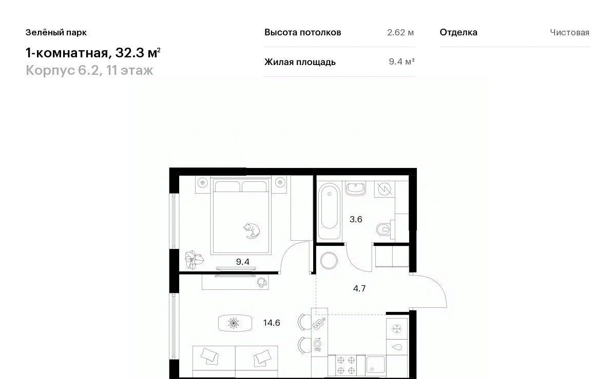 квартира г Зеленоград ЖК Зелёный Парк 6/2 направление Ленинградское (северо-запад) ш Пятницкое фото 1