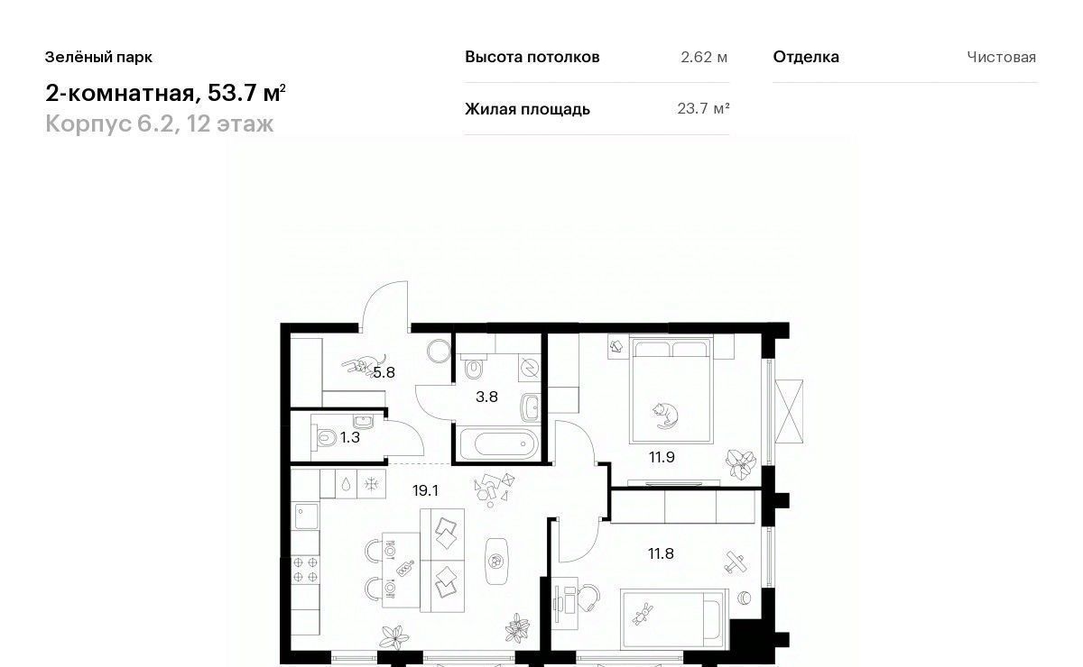 квартира г Зеленоград ЖК Зелёный Парк 6/2 направление Ленинградское (северо-запад) ш Пятницкое фото 1