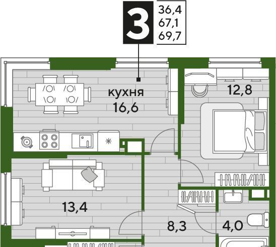 квартира г Краснодар р-н Прикубанский Догма Парк мкр фото 4