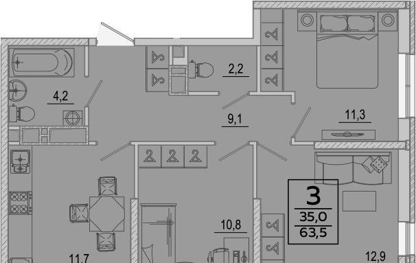 квартира г Краснодар р-н Прикубанский ул им. Героя Георгия Бочарникова 2/2 фото 2