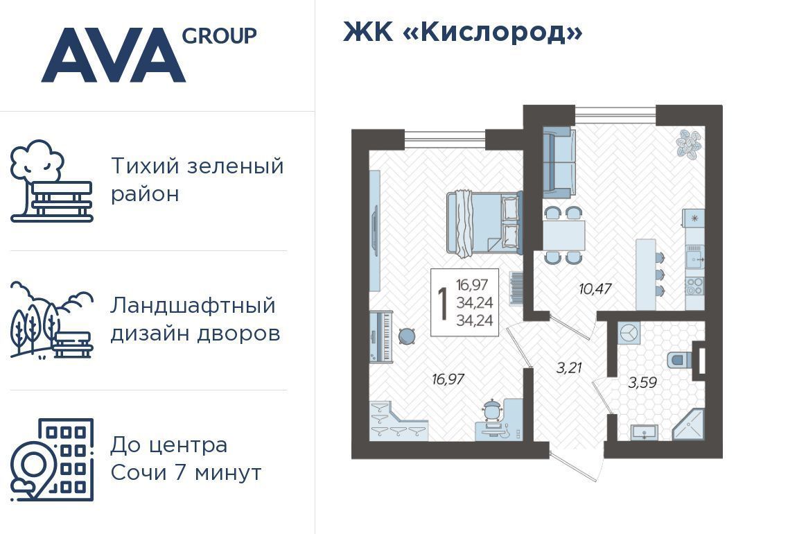 квартира г Сочи р-н Хостинский ЖК «Кислород» 11 фото 1