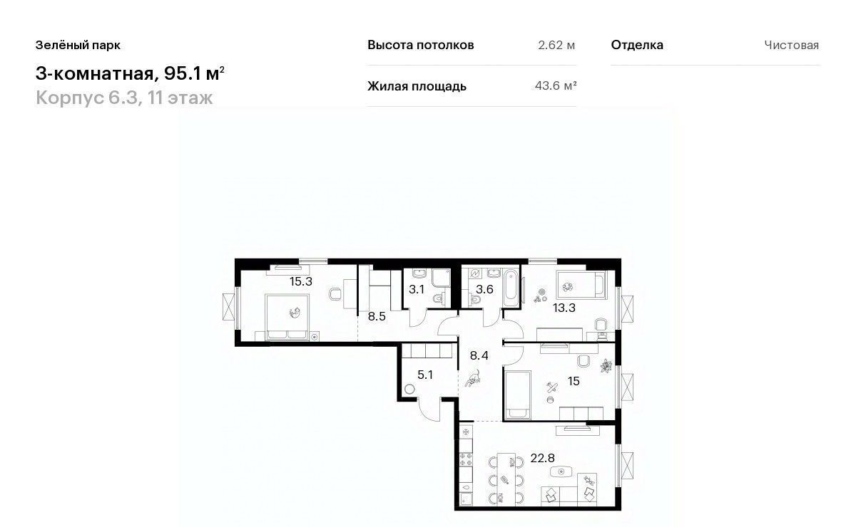 квартира г Зеленоград ЖК Зелёный Парк 6/3 направление Ленинградское (северо-запад) ш Пятницкое фото 1