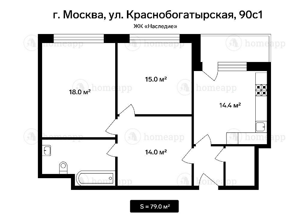 квартира г Москва метро Преображенская площадь ул Краснобогатырская 90с/1 фото 25