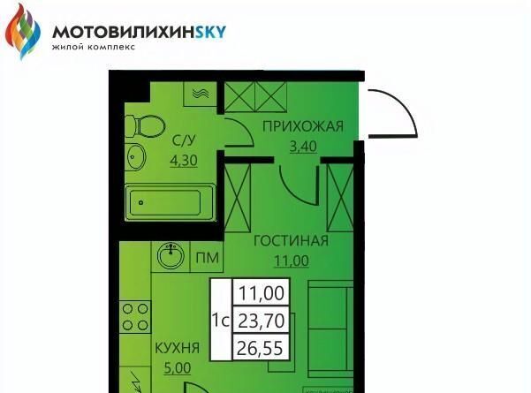 квартира г Пермь р-н Мотовилихинский ул Гашкова 56к/2 фото 1