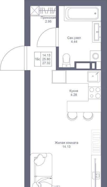 квартира г Казань метро Горки ПК 1-1, Мой Ритм жилой комплекс фото 1