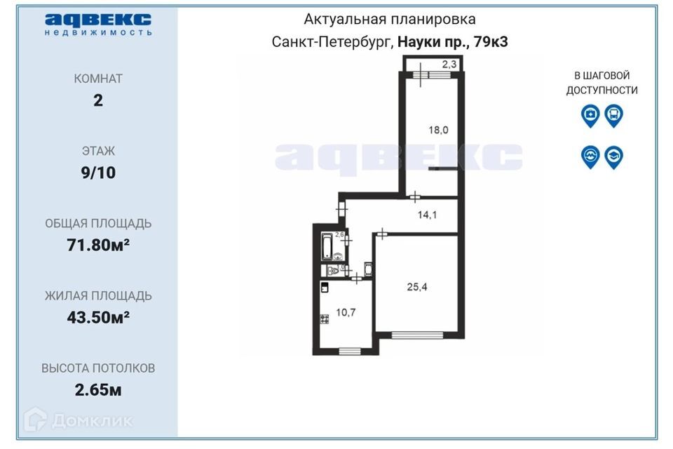 квартира г Санкт-Петербург пр-кт Науки 79к/3 Калининский район фото 7