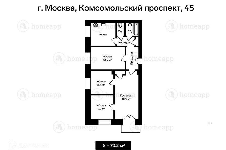 квартира г Москва пр-кт Комсомольский 45 Центральный административный округ фото 2