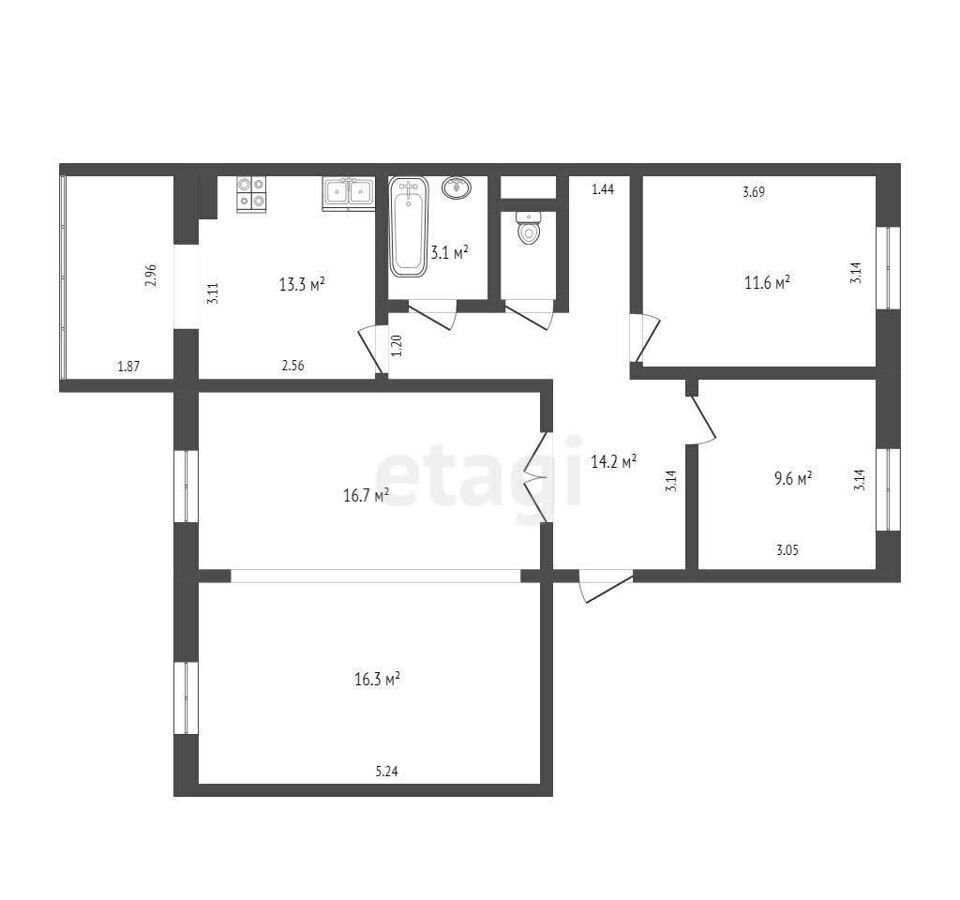 квартира г Нягань 4-й мкр-н, 5Б, Тюменская обл. фото 28