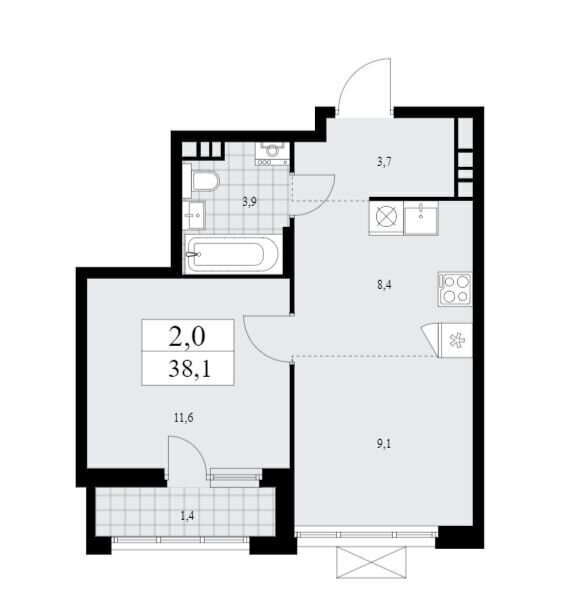 квартира г Москва п Сосенское д Николо-Хованское метро Прокшино кв-л 26, д. 3, корп. 3, Московская область, Мосрентген фото 8