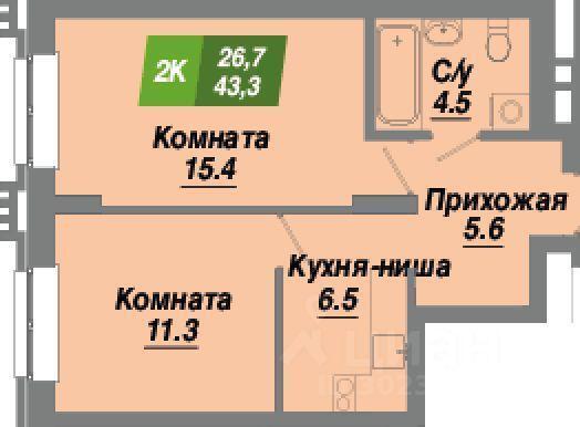 квартира г Новосибирск р-н Калининский ул Осоавиахима 30 фото 2