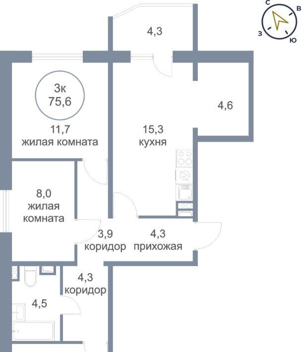 квартира р-н Сургутский пгт Белый Яр ЖК «Яркий» фото 1