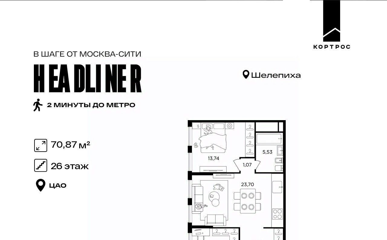 квартира г Москва метро Шелепиха проезд Шмитовский 39 ЖК «Headliner» муниципальный округ Пресненский фото 1