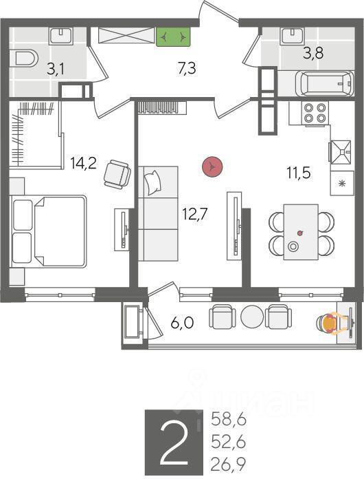 квартира г Краснодар р-н Карасунский ул Новороссийская 102/3 фото 2