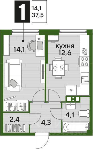 квартира г Краснодар р-н Прикубанский ул Западный Обход Мкр. «DOGMA PARK» фото 2