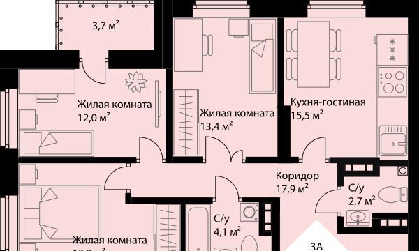 квартира г Екатеринбург Эльмаш ЖК Веер Парк Проспект Космонавтов, жилрайон фото 1