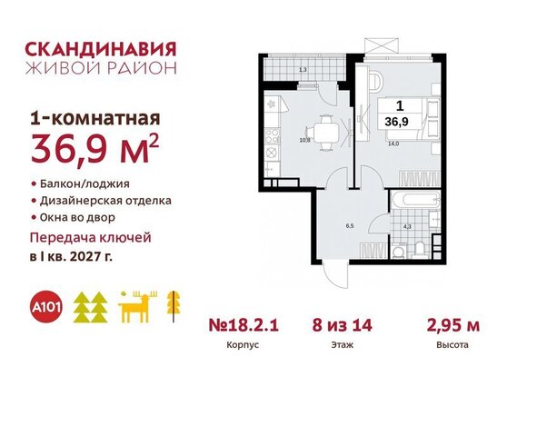 ЖК Скандинавия 2/2 метро Бунинская аллея 18. фото