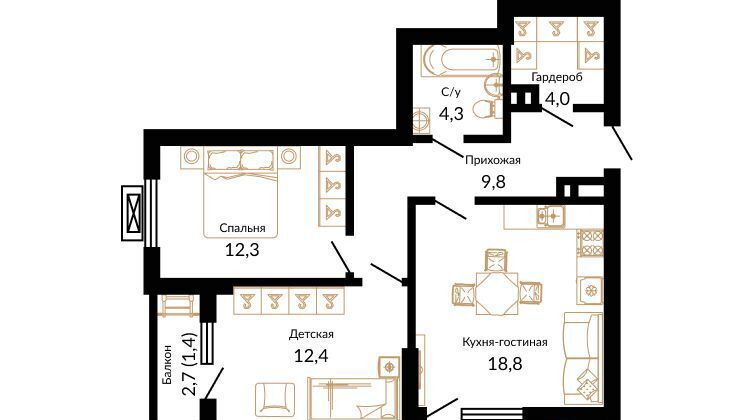 квартира г Краснодар р-н Прикубанский ул им. Даниила Смоляна 71 корп. 1 фото 1