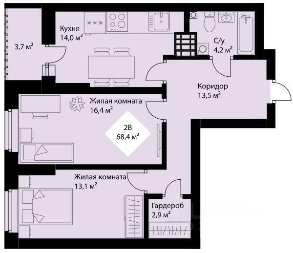 квартира г Екатеринбург р-н Орджоникидзевский пр-кт Космонавтов 108/2 ЖК Веер Парк фото 1