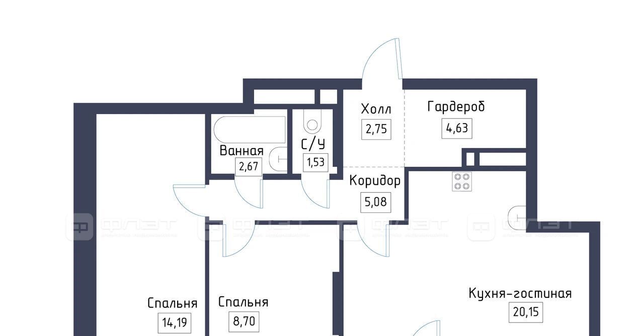 квартира р-н Зеленодольский с Осиново ЖК «Зимний Сад» Осиновское с/пос, сад, Авиастроительная фото 2