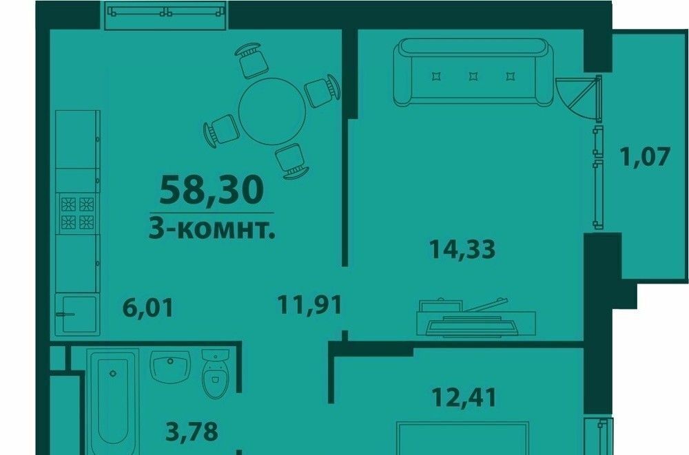 квартира г Ульяновск р-н Засвияжский 19-й микрорайон ЖК «‎Аквамарин 2» 4 фото 1