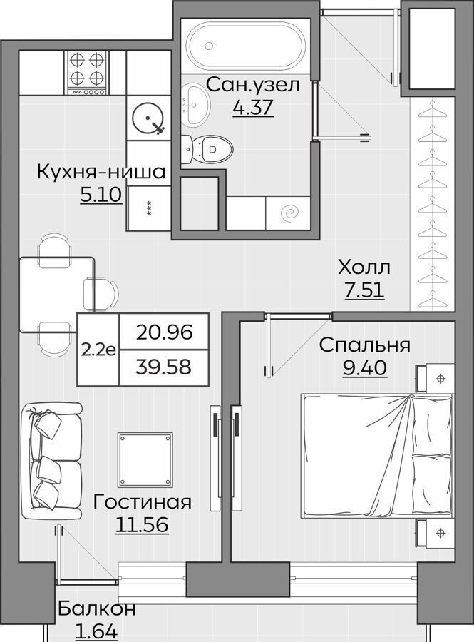 квартира г Казань р-н Приволжский Дубравная тракт Оренбургский 6 ЖК «Батталовский» стр. 3, 4, 5 фото 7