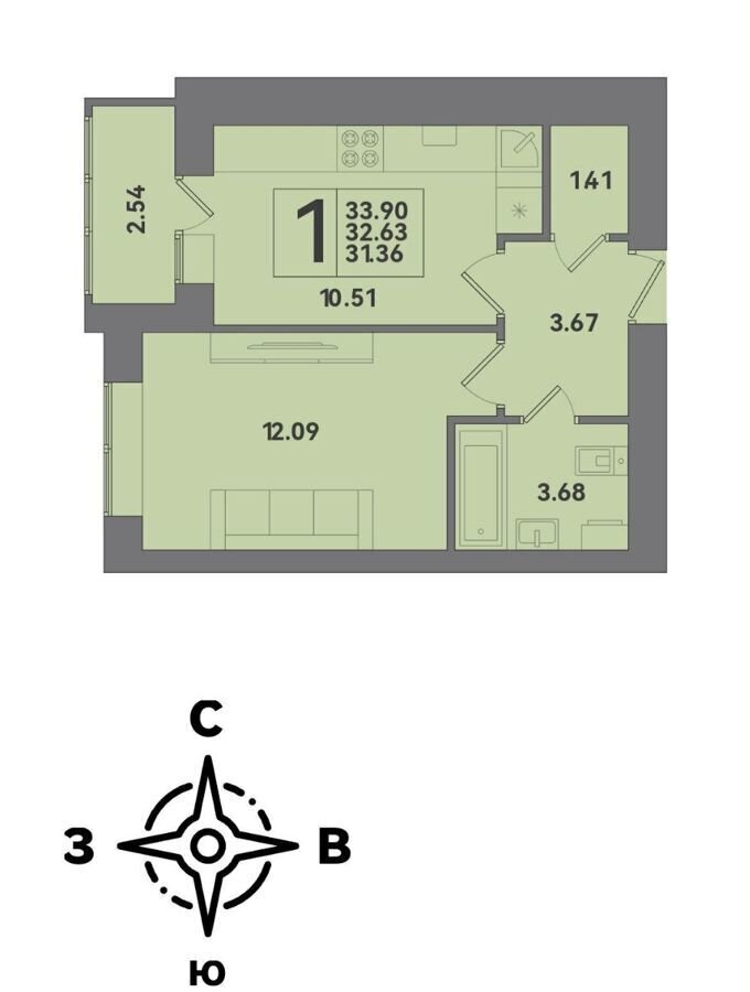 квартира г Калининград р-н Московский ул Крейсерская 13 корп. 1 фото 2