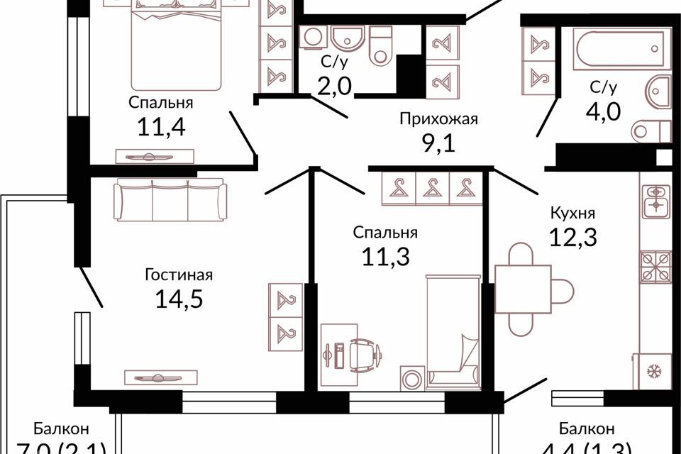 квартира г Краснодар р-н Прикубанский Краснодар городской округ, Жилой комплекс Отражение фото 1