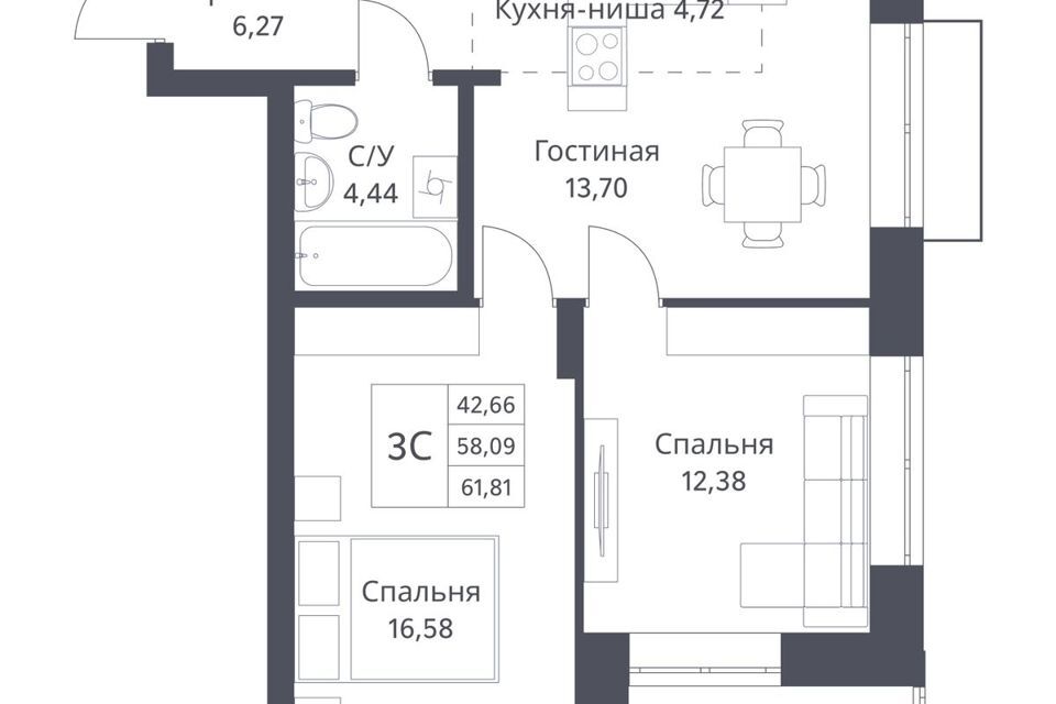 квартира г Новосибирск р-н Калининский ул Игарская 42к/1 городской округ Новосибирск фото 1