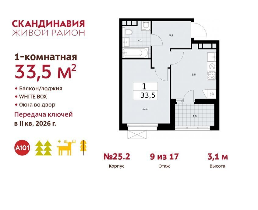 квартира г Москва метро Коммунарка ТиНАО жилой комплекс Скандинавия, 25. 2 фото 1