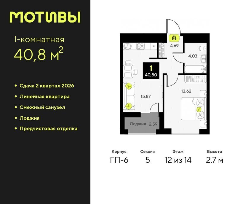 квартира г Тюмень ЖК «Мотивы» Калининский административный округ фото 1