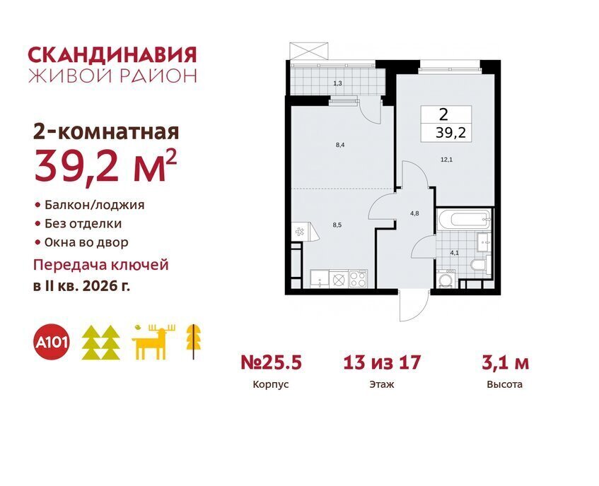 квартира г Москва метро Коммунарка ТиНАО жилой комплекс Скандинавия фото 1