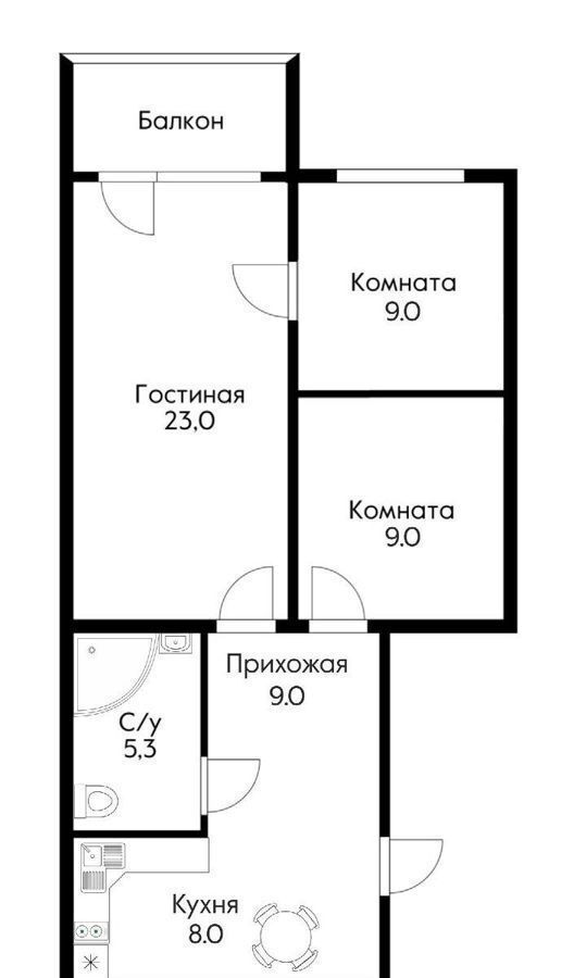 квартира г Краснодар р-н Прикубанский Музыкальный ул им. Сергея Есенина 84б фото 9