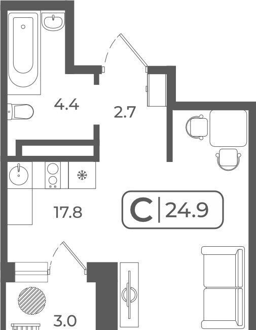 квартира г Тюмень р-н Ленинский ул Дамбовская 29 корп. 2 фото 2