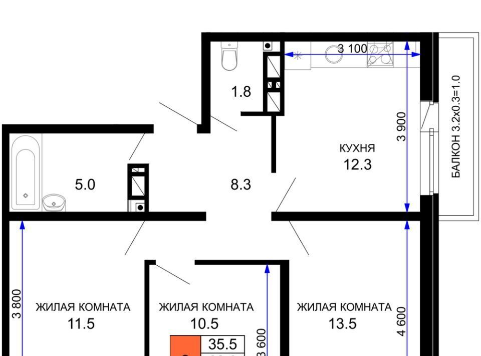 квартира г Краснодар р-н Прикубанский ул им. лётчика Позднякова 2к/23 фото 1