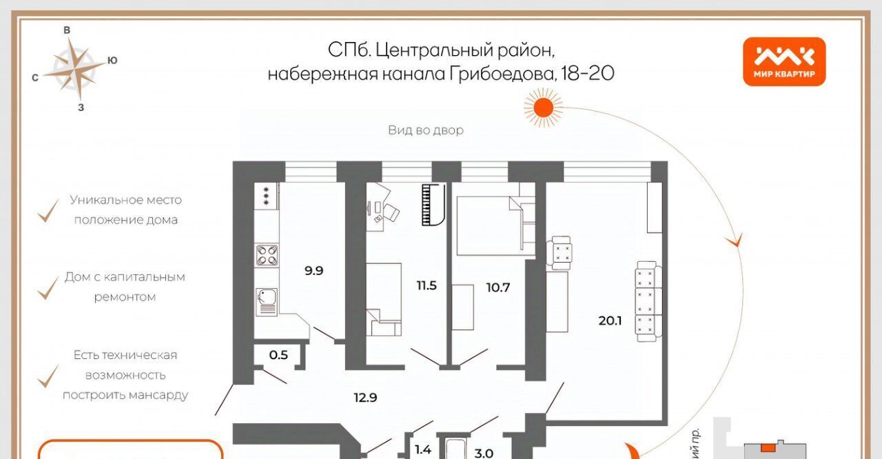 квартира г Санкт-Петербург метро Гостиный Двор наб Канала Грибоедова 18/20 фото 2