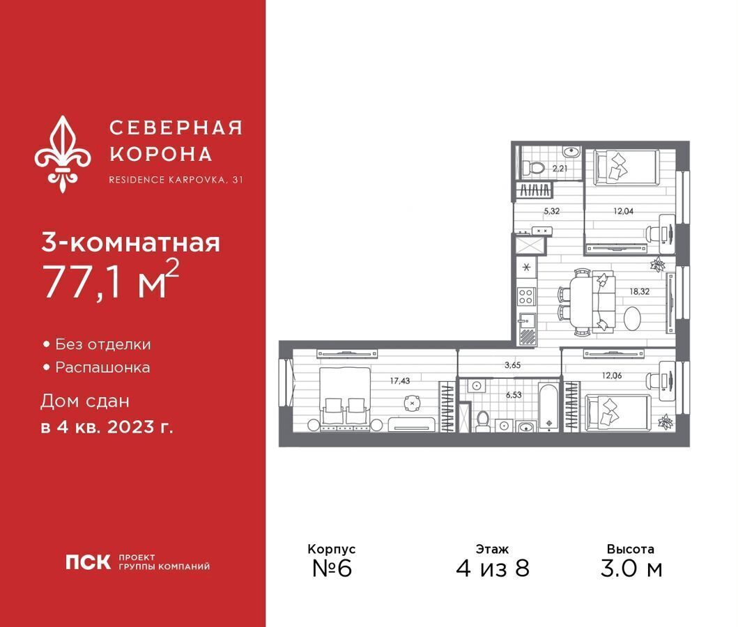 квартира г Санкт-Петербург метро Петроградская наб Реки Карповки 31/6 округ Чкаловское фото 1