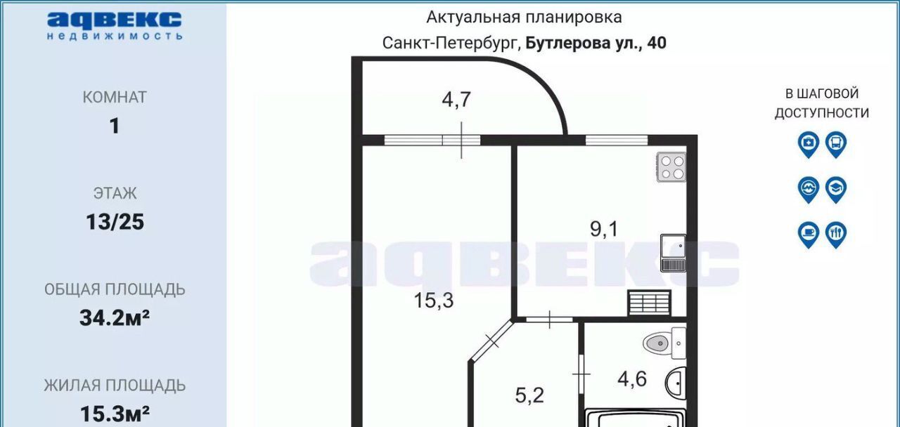 квартира г Санкт-Петербург метро Академическая ул Бутлерова 40 округ Гражданка фото 2