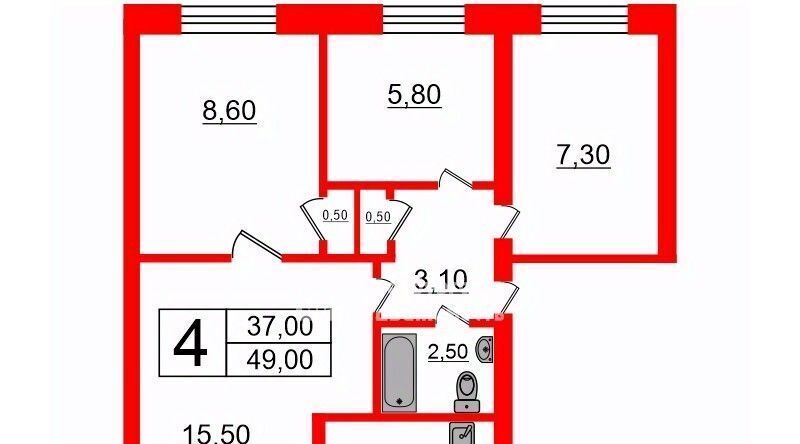 квартира г Санкт-Петербург метро Проспект Ветеранов ул Подводника Кузьмина 56 округ Княжево фото 2