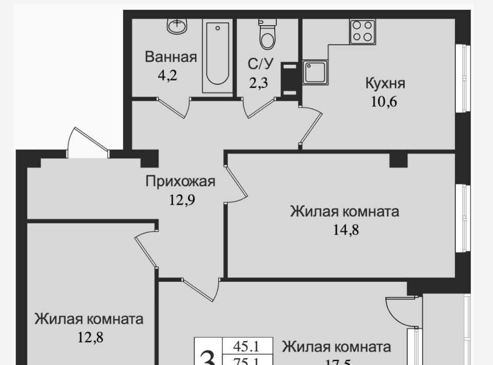 квартира г Всеволожск Южный ул Крымская 1 Девяткино фото 1