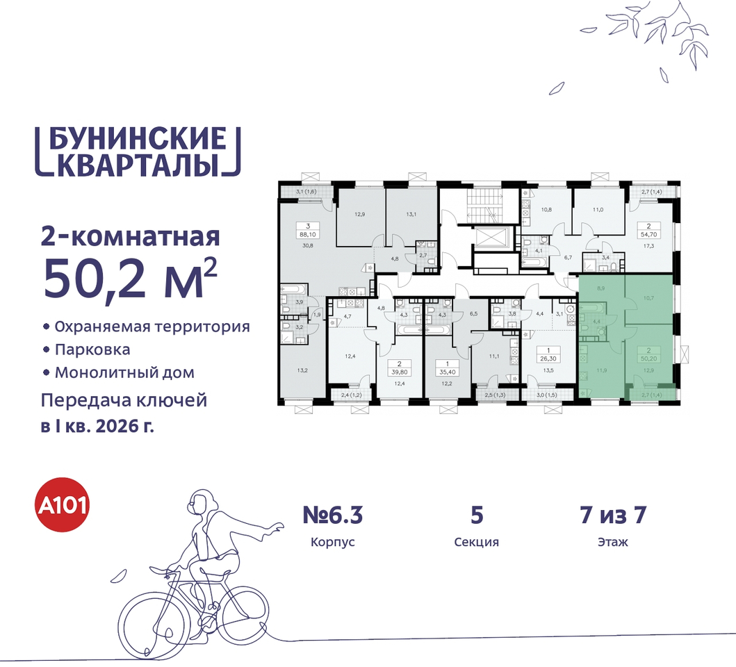 квартира г Москва п Сосенское пр-кт Куприна 2 ЖК Бунинские Кварталы метро Коммунарка метро Улица Горчакова Сосенское, Ольховая, Бунинская аллея фото 2