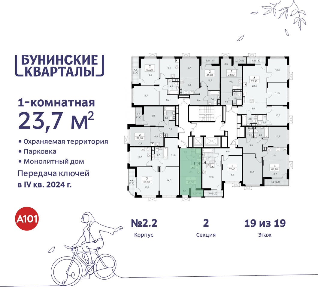 квартира г Москва п Сосенское пр-кт Куприна 2 ЖК Бунинские Кварталы метро Улица Горчакова метро Коммунарка Сосенское, Ольховая, Бунинская аллея фото 2