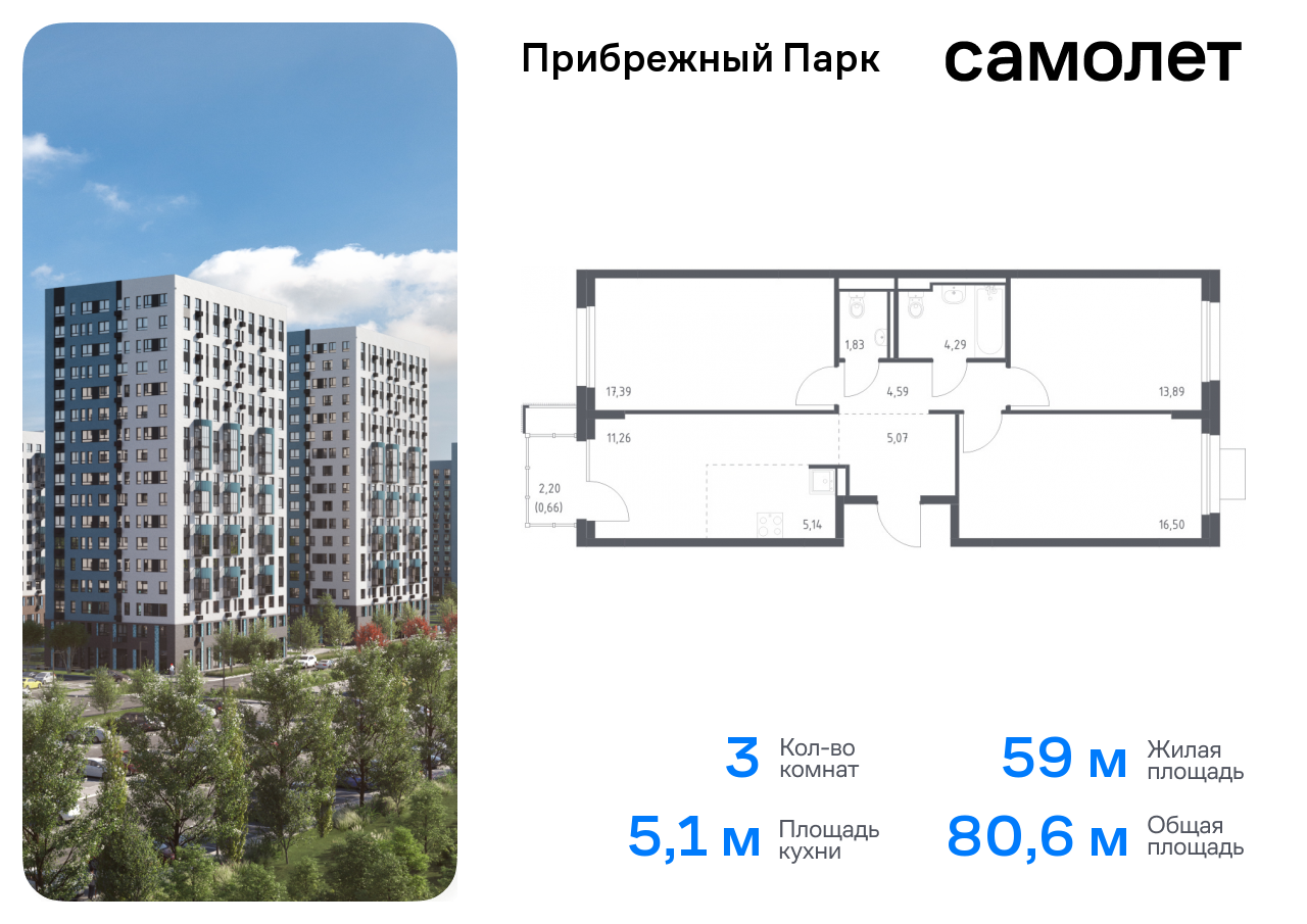 квартира городской округ Домодедово с Ям Домодедовская, жилой комплекс Прибрежный Парк, 10. 2, Каширское шоссе фото 1