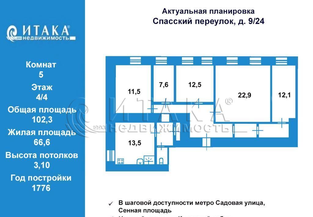 квартира г Санкт-Петербург метро Сенная Площадь пер Спасский 9 фото 21