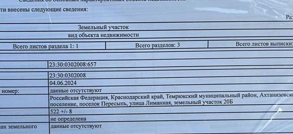 земля р-н Темрюкский п Пересыпь ул Лиманная 18 Ахтанизовское сельское поселение, Ахтанизовская фото 1