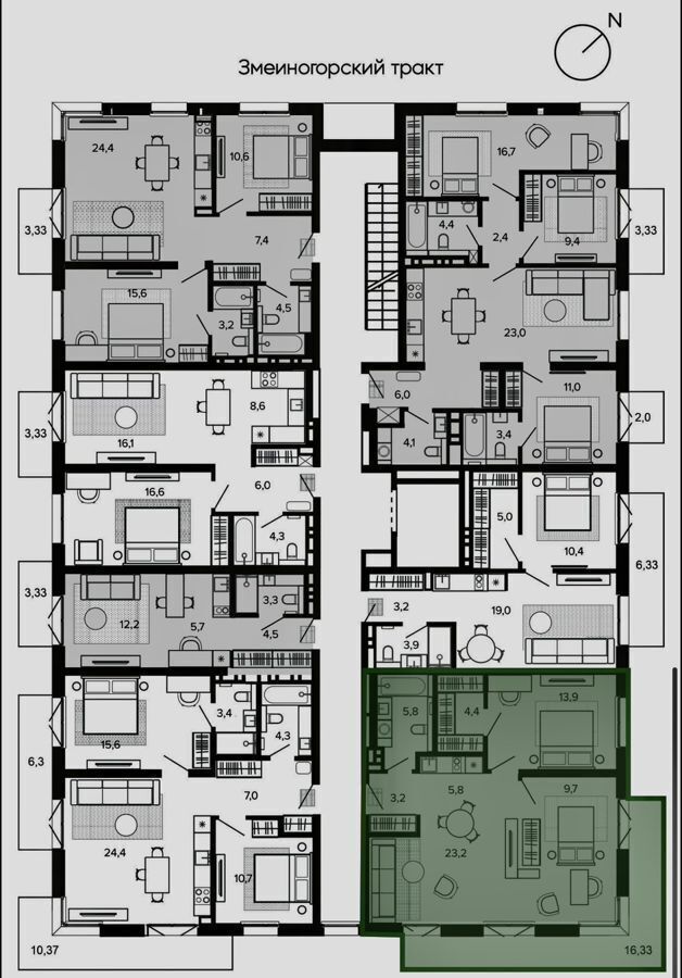 квартира г Барнаул р-н Центральный тракт Змеиногорский 35б корп. 1 фото 3