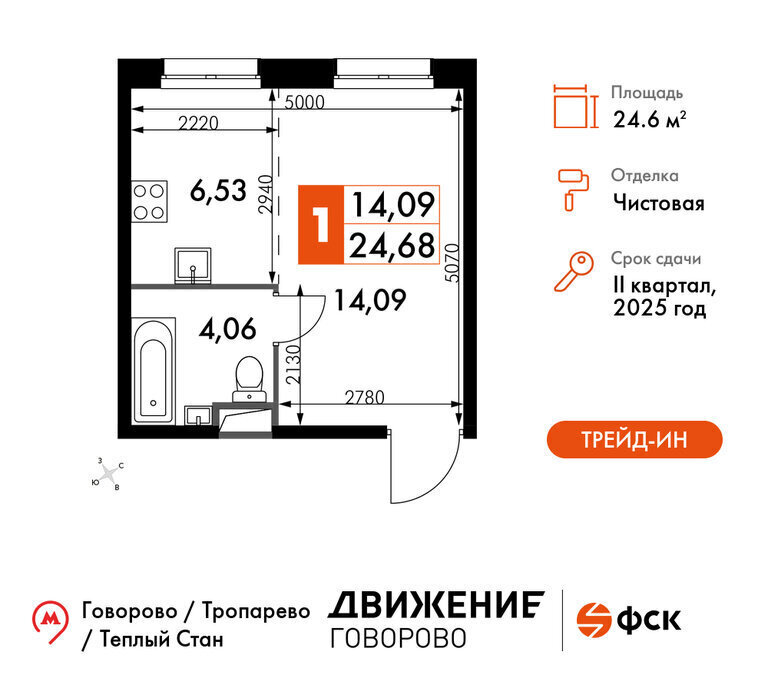 квартира г Щербинка квартал № 1 метро Говорово ЗАО район Солнцево № 3, жилой комплекс Движение. Говорово, к 1 фото 1