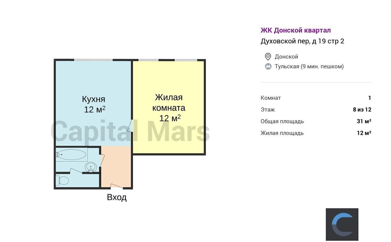 квартира г Москва метро Тульская пер Духовской 19с/2 фото 3