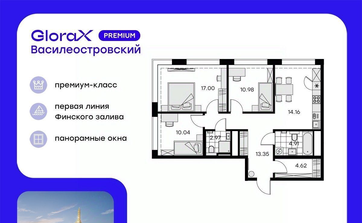 квартира г Санкт-Петербург р-н Василеостровский ЖК Глоракс Премиум Василеостровский фото 1